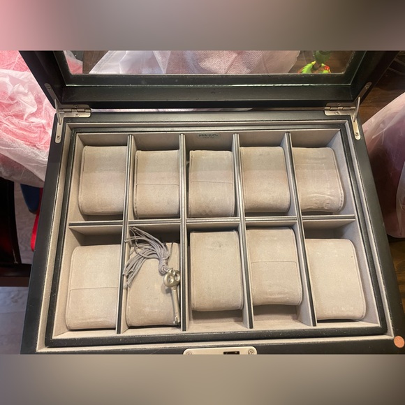 Mele and Co Men's Ten Watch Box with Glass Lid and Drawer with Key